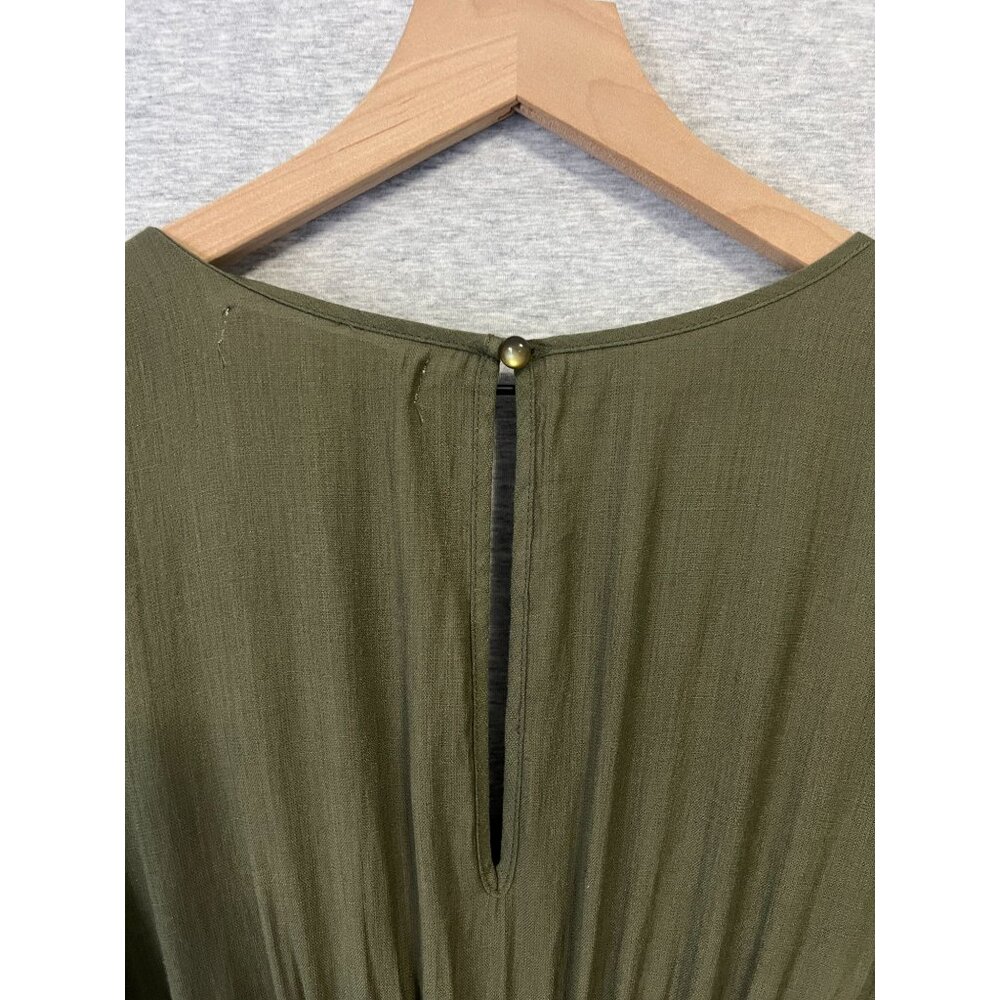 Row A Faux Wrap Romper Womens Small Olive Green Waist Tie Scalloped‎ Neckline - Picture 4 of 9